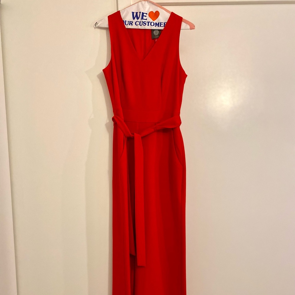 Vince Camuto Tie Front Wide Leg Jumpsuit - Red, Size 2